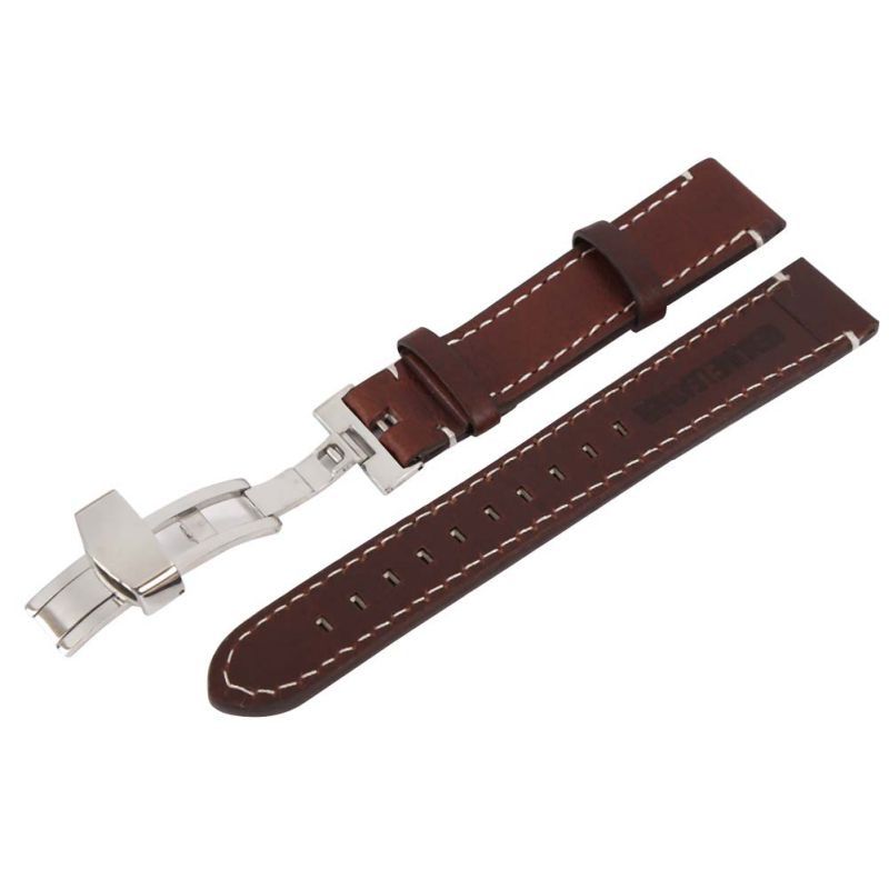 Genuine Leather Stainless Steel Butterfly Clasp Buckle 1822mm Watch